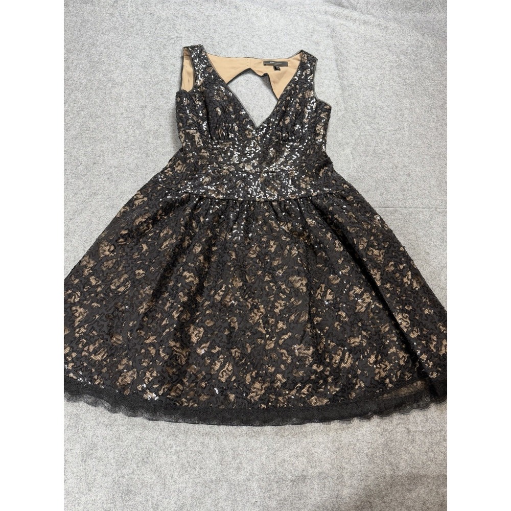 BCBGMAXAZRIA Women's 8 Black/Nude Lace Sequin V-Neck Mini Katarina Dress*No Belt